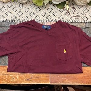 Boys M polo by Ralph Lauren v neck tee burgundy